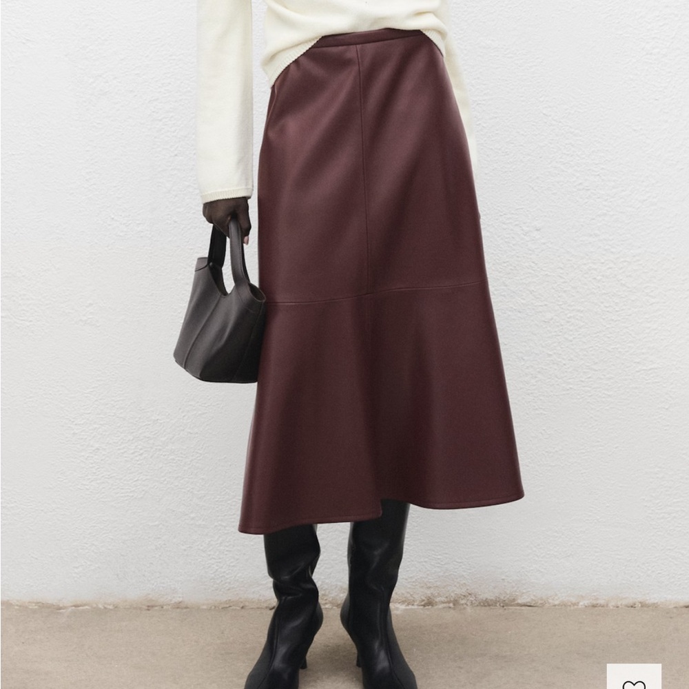 Mango Burgundy Faux-Leather Midi-Skirt - Picture 2 of 4